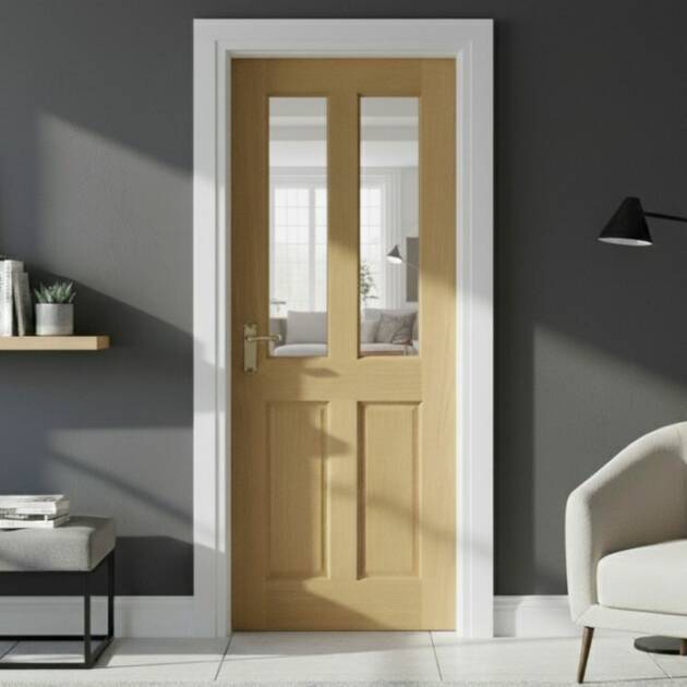 Oak 4 Panel Door with Clear Glass