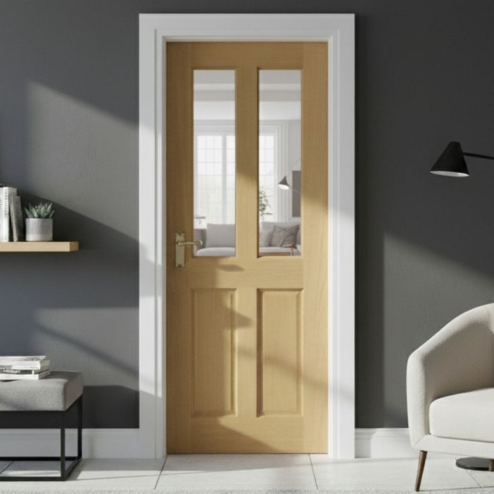 Oak 4 Panel Door with Clear Glass