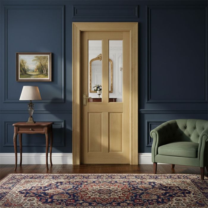 Oak 4 Panel Door with Clear Glass - Image 2