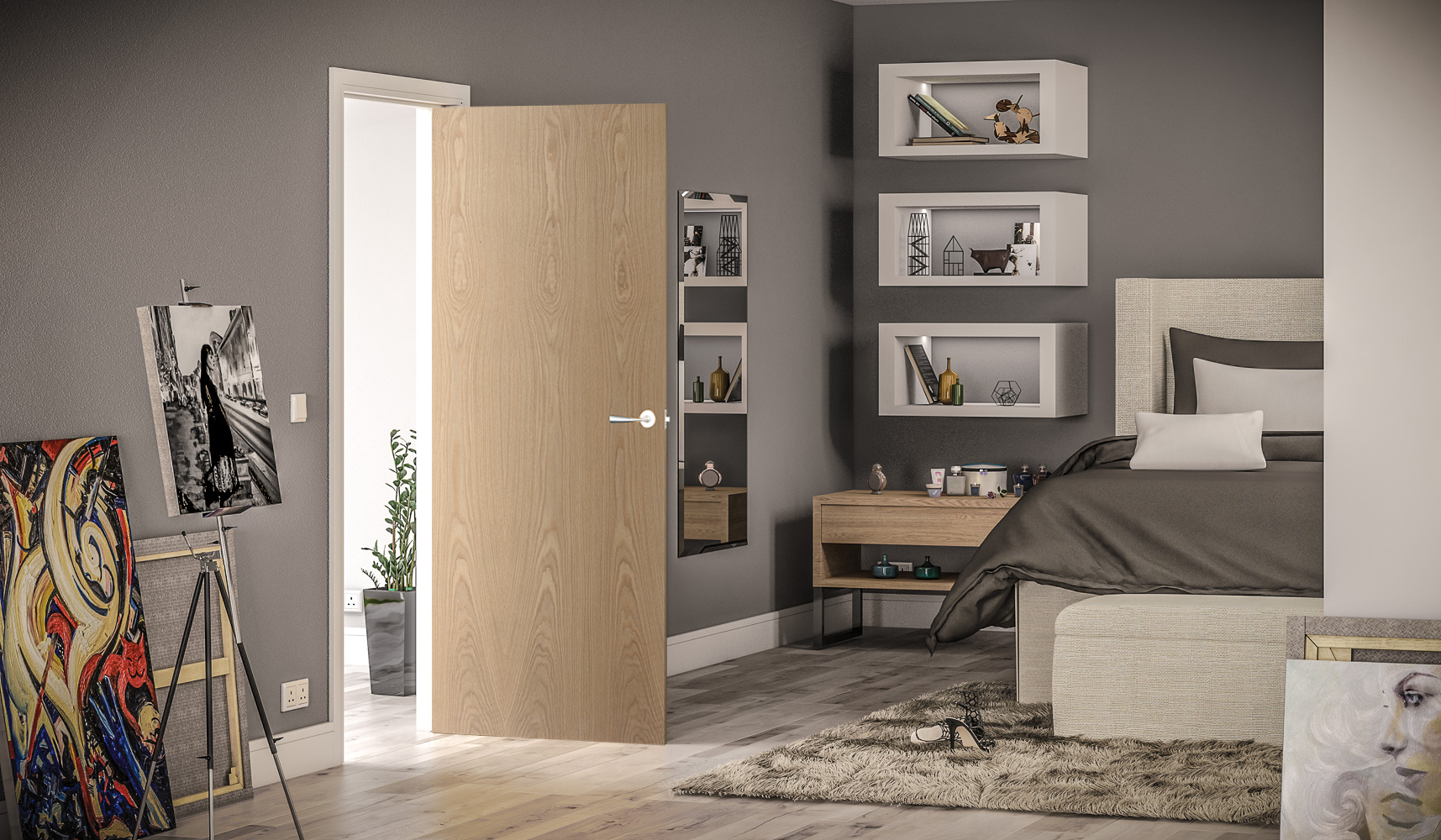 FD60 Oak Flush Panel Door - Image 2