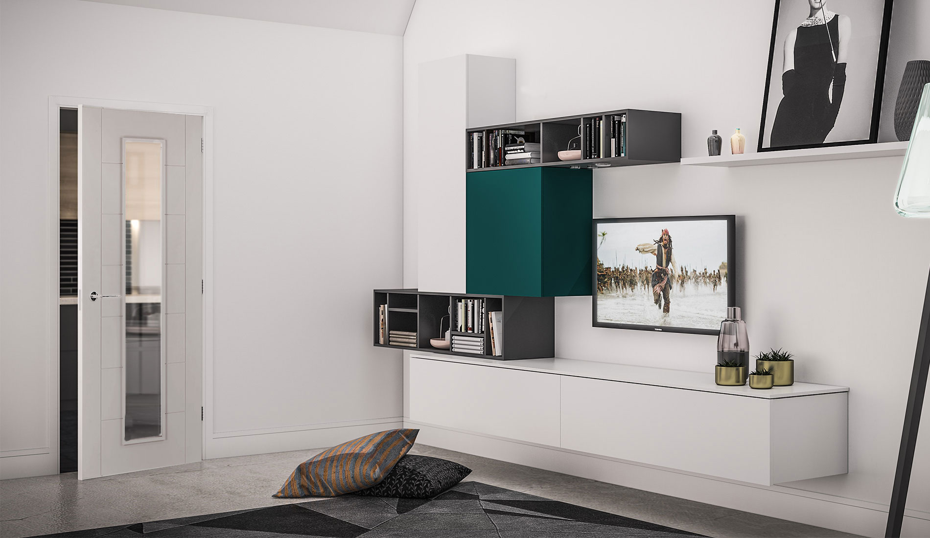 FD30 White Primed Grooved Panel Door with Glass - Image 2