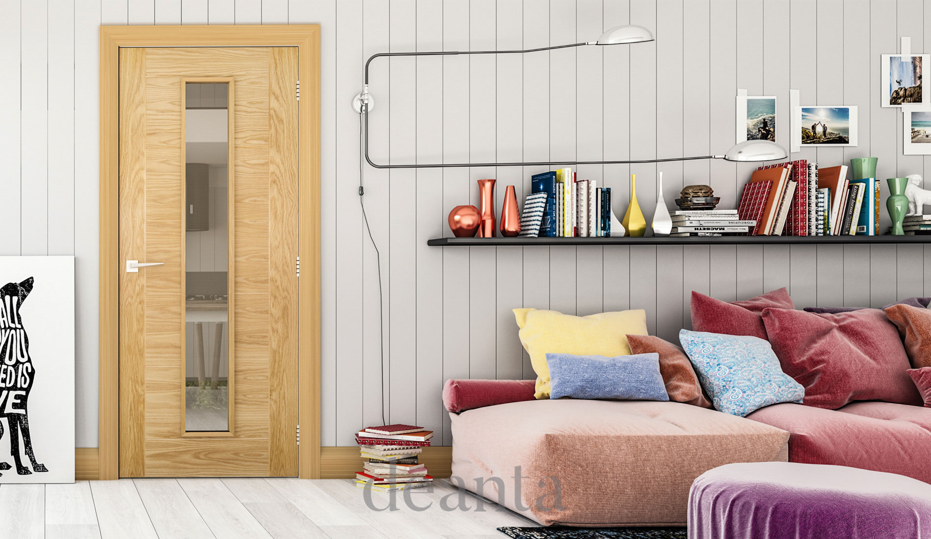 FD30 Oak Grooved Panel Door with Glass - Image 2
