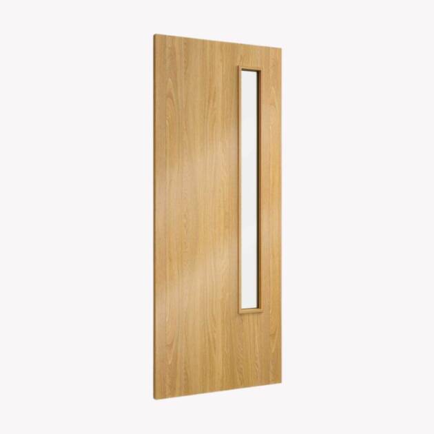 FD60 Oak Flush Panel Door with Glass