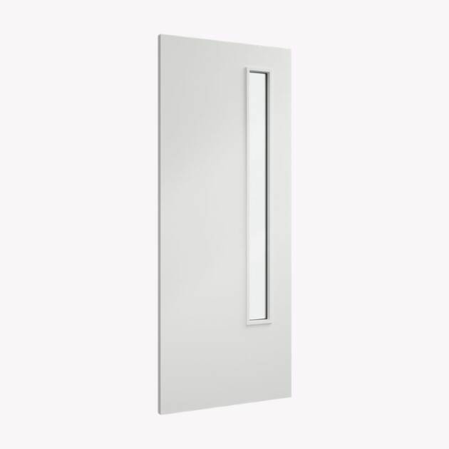 FD60 White Primed Flush Panel Door with Glass