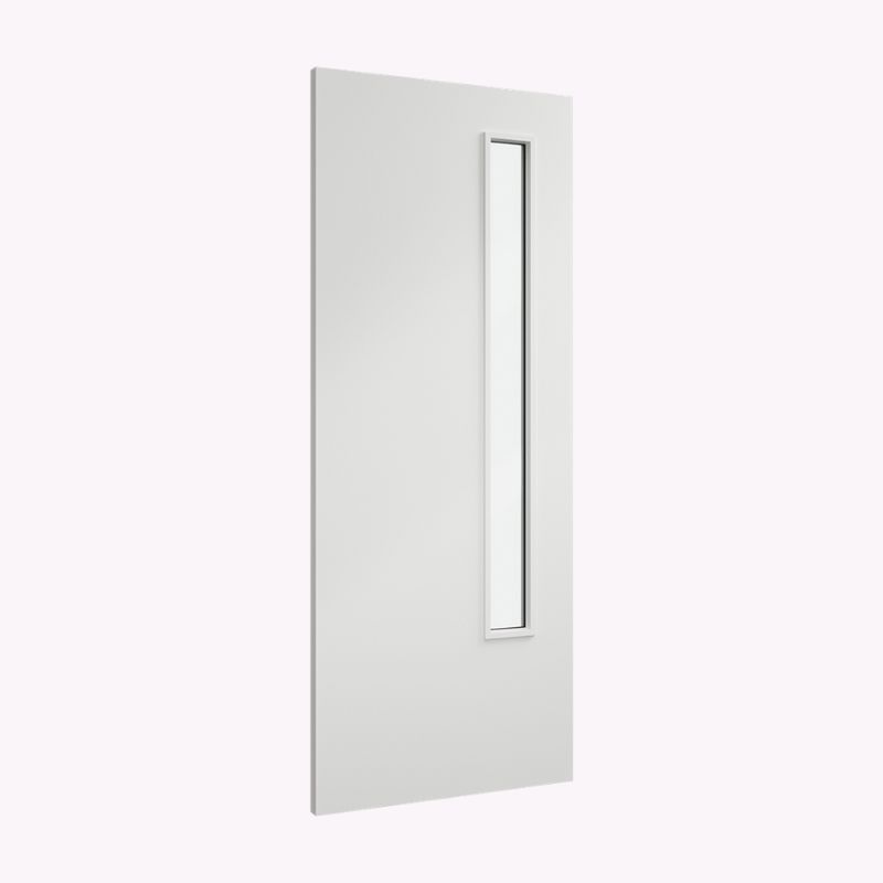 FD60 White Primed Flush Panel Door with Glass