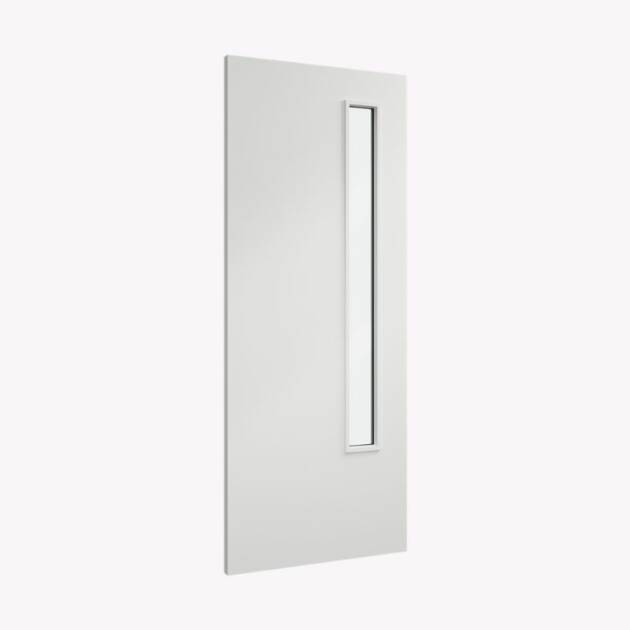 FD30 White Primed Flush Panel Door with Glass