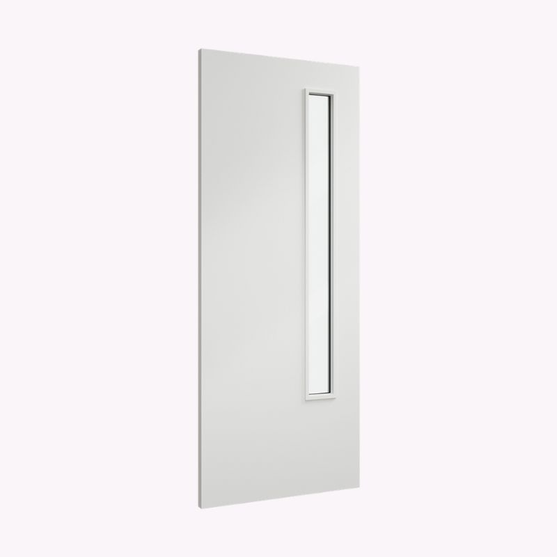 FD30 White Primed Flush Panel Door with Glass