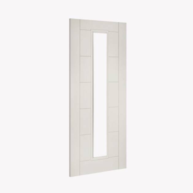 FD30 White Primed Grooved Panel Door with Glass