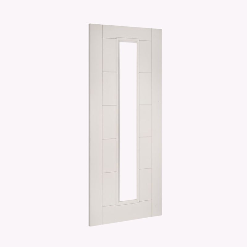 FD30 White Primed Grooved Panel Door with Glass