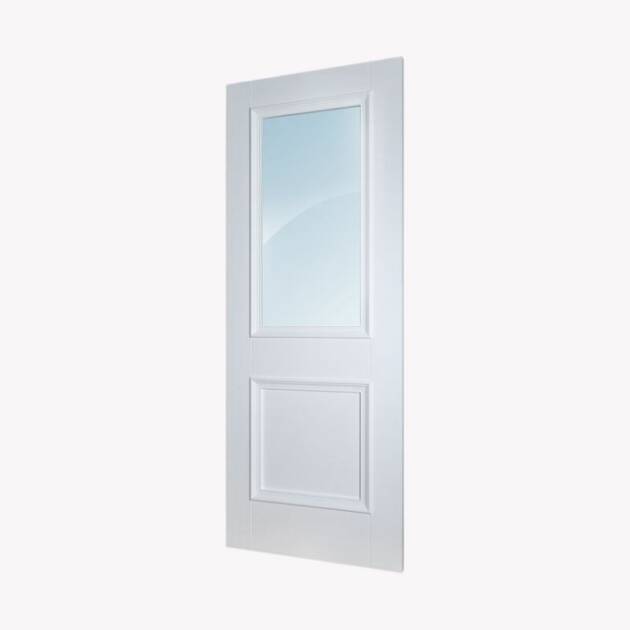 White Primed Moulded 2 Panel Door with Clear Glass