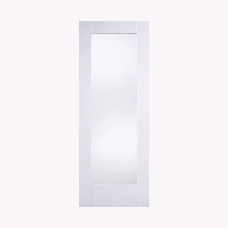White Primed Bevelled Edge Shaker Door with Clear Glass