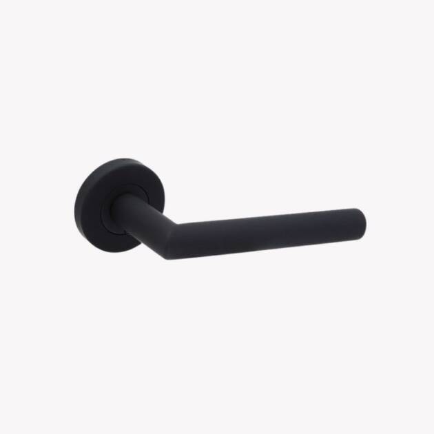 Internal Matte Black Door Handle with Mitred Lever on Sprung Rose