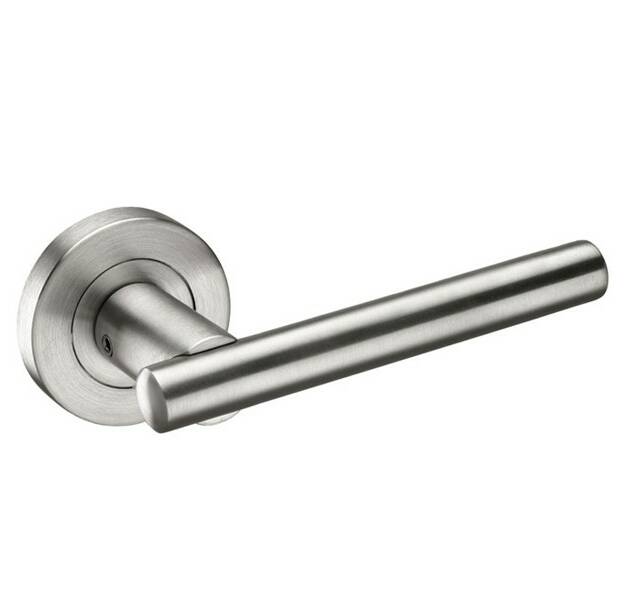 Internal Door Handles with Brushed Stainless Steel T Bar Levers on Rose