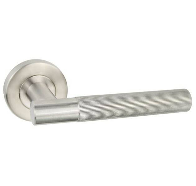 Silver Door Handles on Rose with Knurled Texture