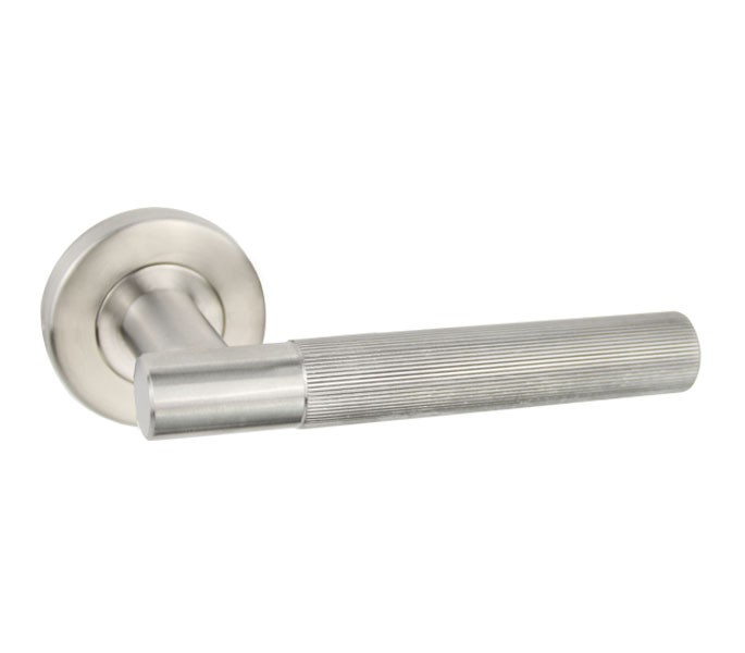 Silver Door Handles on Rose with Knurled Texture